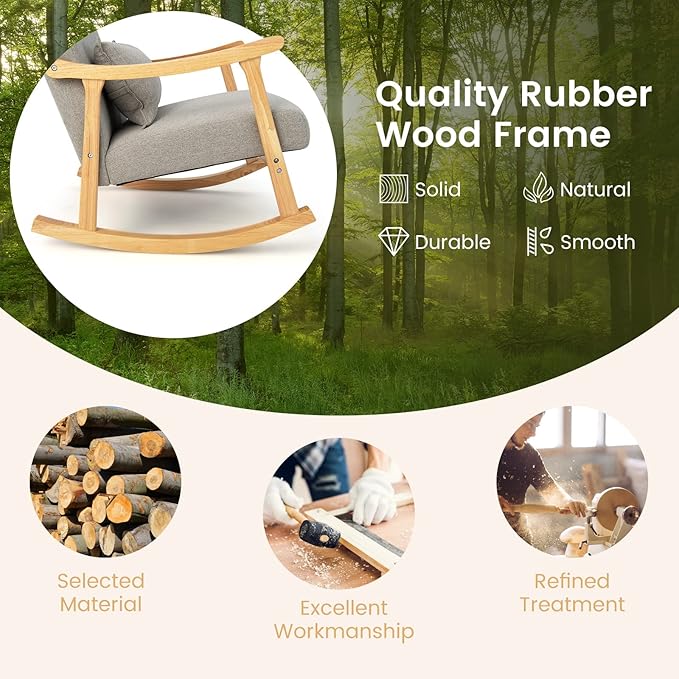 GORELAX Upholstered Rocking Chair Rocker Glide Accent Chair with Extra Back Pillow Modern Single Recliner Armchair for Living Room Nursery Bedroom (2)