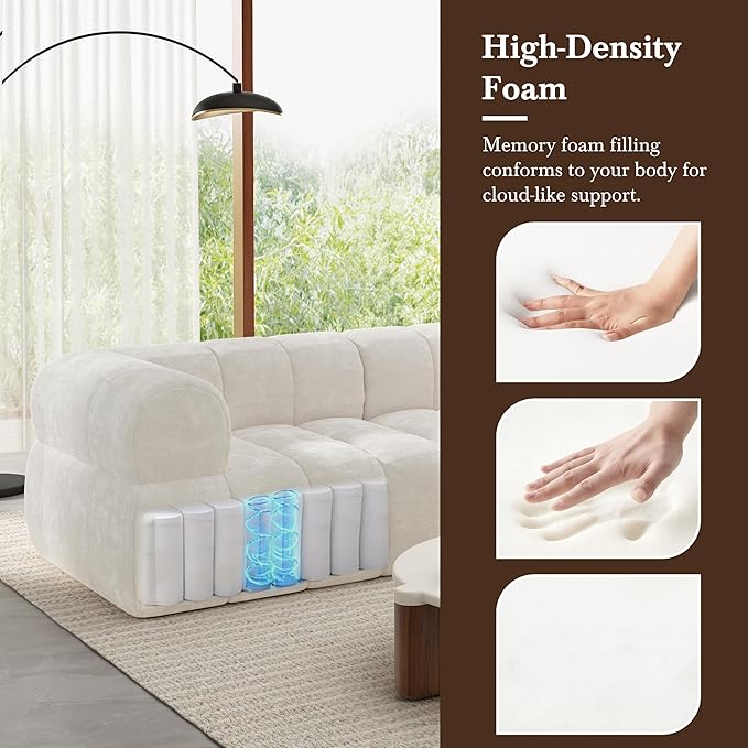 Christopher Knight Home Mania 122 Modular L-Shape Sofa Couch with Chaise Lounge Modern Sectional Sofa Set for Living Room Boucle Fabric Upholstered Cloud Couch with Deep Seat Milky White