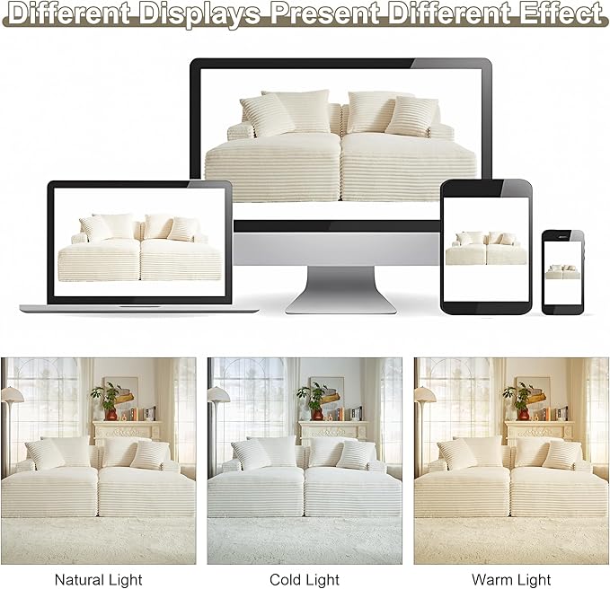 78” Oversized Double Chaise Lounge Indoor Corduroy Sleeper Sectional Couch Upholstered Boneless Cloud Sofa Deep Seat Comfy Plush Chair Bed for Living Room