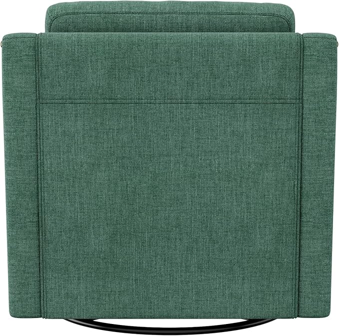 Swivel Accent Chair Modern Comfy Linen Upholstered Barrel Armchair with Nailhead Decor and Metal Base Soft Oversized Round Swivel Chair for Living Room Bedroom Club (1 Green)