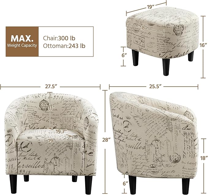 Topeakmart Contemporary Club Chair for Living Room Barrel Chair with Ottoman Tub Chair and Footrest Set for Bedroom/Waiting Room/Guestroom Letter Print