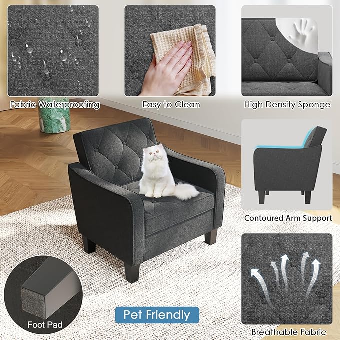 STHOUYN Living Room Chairs Grey Accent Chairs Set of 2 Waiting Room Arm Chairs Reading Chairs for Bedroom Comfy Club Chair Tufted Office Small Space (2 Grey)