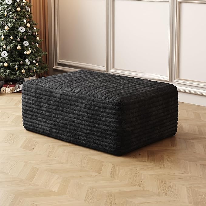 37.4 Plush Corduroy Ottoman Upholstered Cloud Ottoman for Boneless Couch in a Box Modular Sectional Couches for Living Room Compressed Memory Foam No Assembly Require Black
