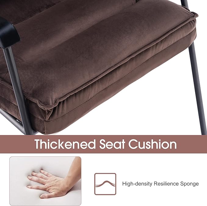 MCombo Modern Accent Chair Velvet Club Chair Upholstered Armchair for Small Space Living Room &amp Office Reception Fabric 4747 4750 (Chair Brown)