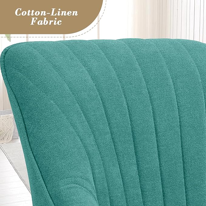 Athena Collection Modern Green Linen Upholstered Swivel Armchair Comfortable Office Desk Chair 360 Swivel Ergonomic Design