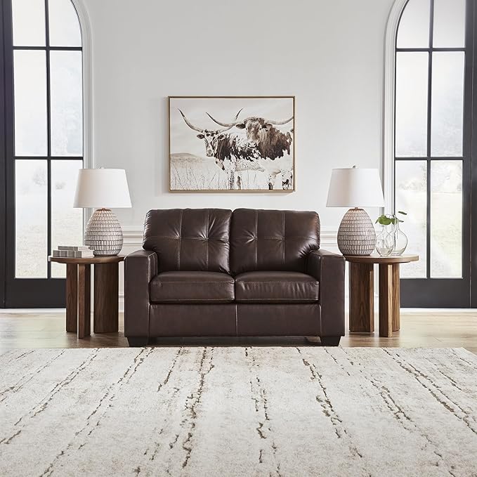 Signature Design by Ashley Santorine Transitional Tufted Leather Match Loveseat Dark Brown