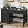 Vabches Farmhouse 47 Executive Desk with File Drawer Workstation for Home Office Study WritingWood Computer Desk with 3 Storage Drawers.(Black