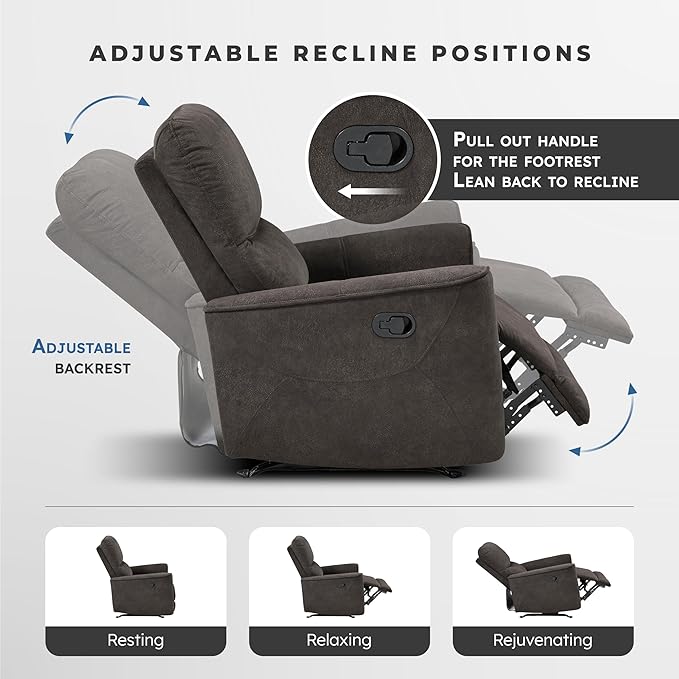 Lexicon Manual Rocker Recliner Chair Polished Microfiber Manual Reclining Chair with Overstuffed Backrest Comfy Nursery Recliner for Living Room/Office/Bedroom/Apartment Easy Assembly Chocolate