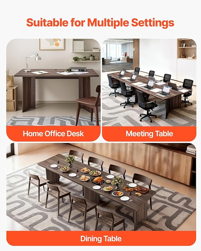 VEVOR 63 in Executive Desk Large Modern Rectangle Office Table Heavy Duty Wooden Executive Table with Cable Connection Hole 250 LBS Load Capacity Easy Assembly for Work Study Writing Walnut