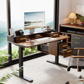 Electric Standing Desk with 4 Drawers 47.2 x 23.6 Inch Height Adjustable Whole Piece Sit Stand Desk Computer Home Office Workstation with Open Storage Shelf Black Walnut