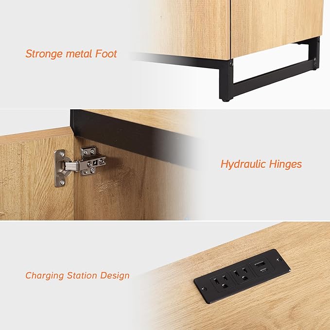 WAMPAT 59 Modern Executive Desk with Drawers Home Office Computer Desk with Charging Station File Drawer Storage Cabinet Wood Writing Desk for Work and Study Oak