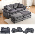 84.6” Corduroy Loveseat with Ottoman Oversized Double Chaise Lounge Chair Indoor Deep Seat Two Seater Couch Cloud Couch Modular Sectional Sofa for Living Room(Corduroy Grey)