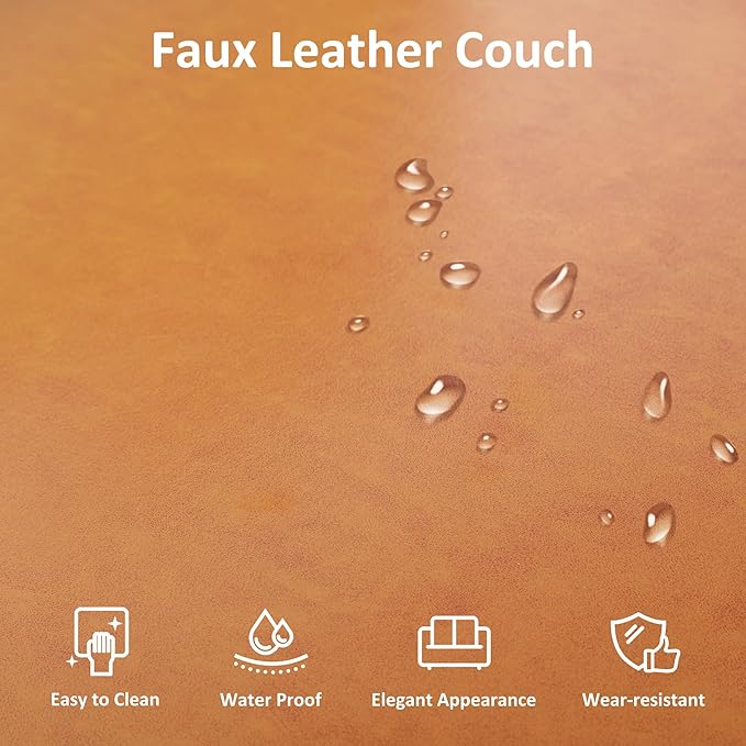 Tbfit Loveseat Faux Leather Sofa Couches for Living Room Bedroom &amp Office Light Brown