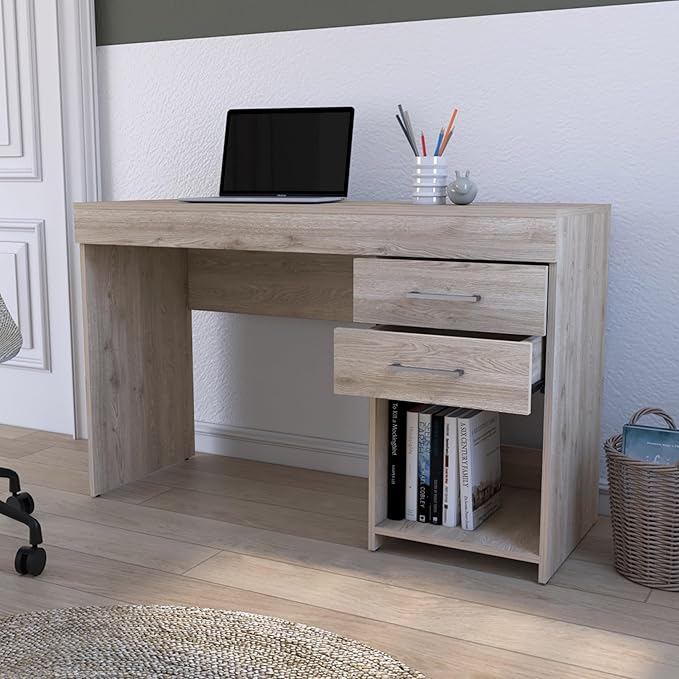 Computer Desk Home Office Desk Two Drawers Functional Desk for Work for Home Office Living Room Light Gray Finish