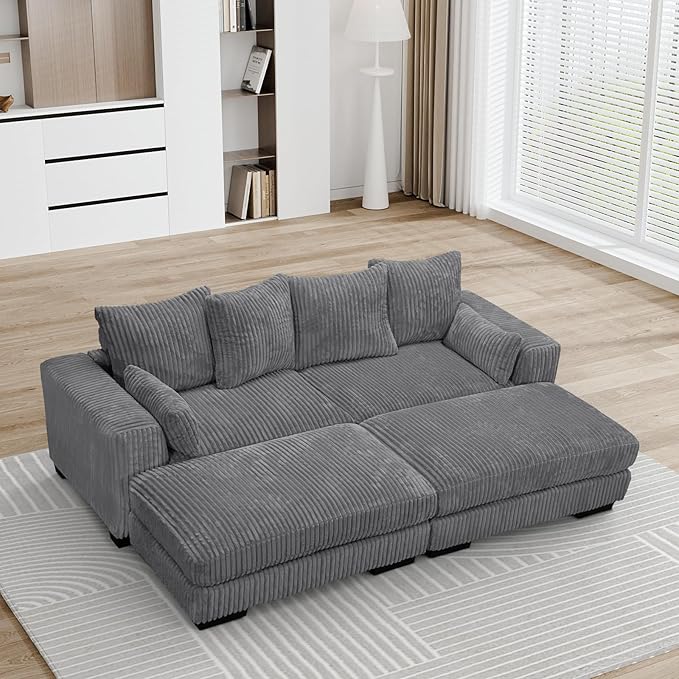 Legend Vansen Modular Sectional Couch Upholstered Corduroy Sofa with Deep Seat and Widened ArmrestsComfy Sectional Couches for Living RoomBedroom (Grey 4 Seat Sofa)
