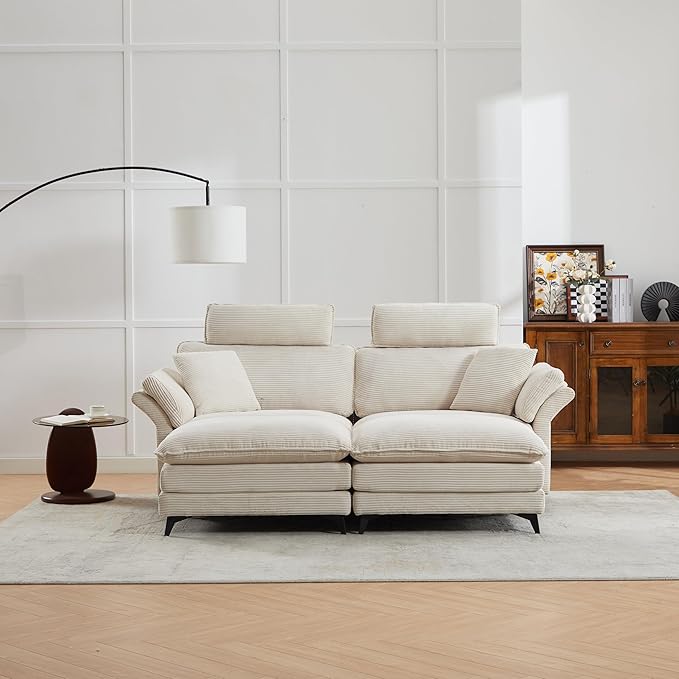 Deep Seat Sectional Sofa Comfortable Cloud Sofa with Ottomans loveseat Sofa 85.8''Modern Corduroy Upholstered Sectional Sofa for Living Room Apartment Studio Office (Beige)