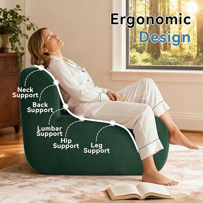Small Boneless Chair for Living RoomSingle Floor ChairCorduroy Fireside Bean Bag ChairsMemory Foam Lounge Sofa Chairs for Bedroom Couch in a BoxDeep Green