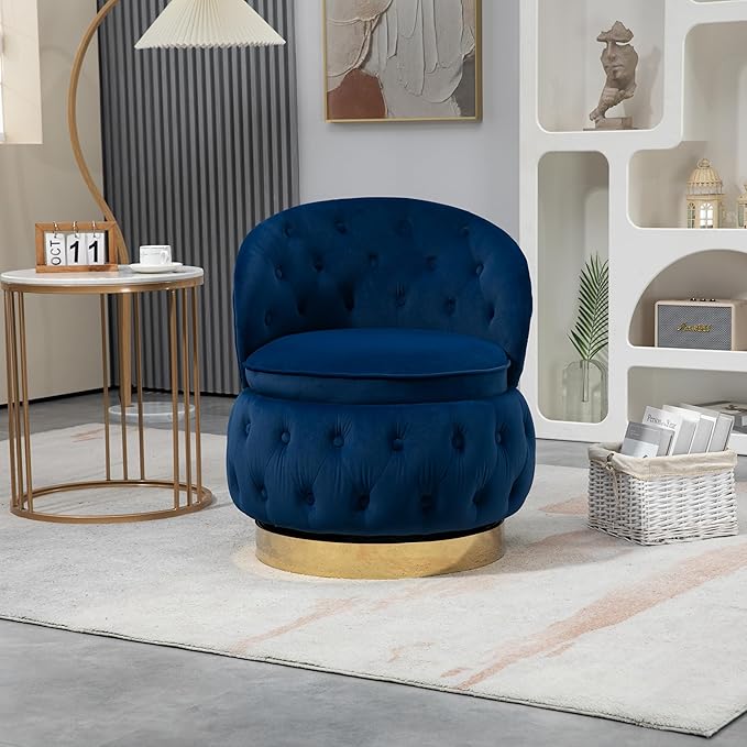 360 Degree Swivel Cuddle Barrel Accent Storage Chairs Round Armchairs with Wide Upholstered Fluffy Velvet Fabric Chair for Living Room Bedroom Office Waiting Rooms