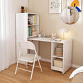 Foldable Desk Hidden Expandable Desk with Storage and Storage Shelves Mid-Century Modern L-Shape Fold Out Table for Small Spaces Apartments Home Office and Bedroom (White 15.75-49..60)
