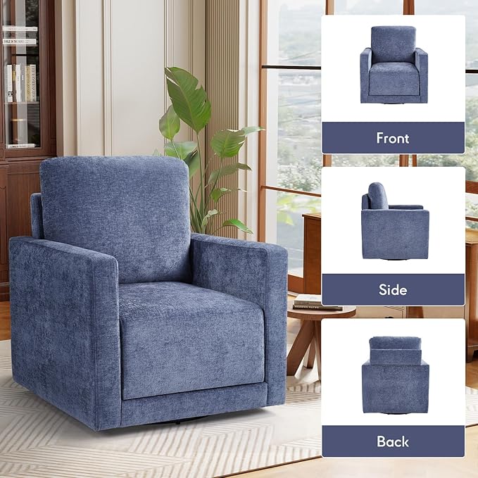 Bonzy Home 360 Degree Swivel Accent Chair with Hidden Storage Space Soft Chenille Modern Arm Chair for Living Room and Bedroom Blue