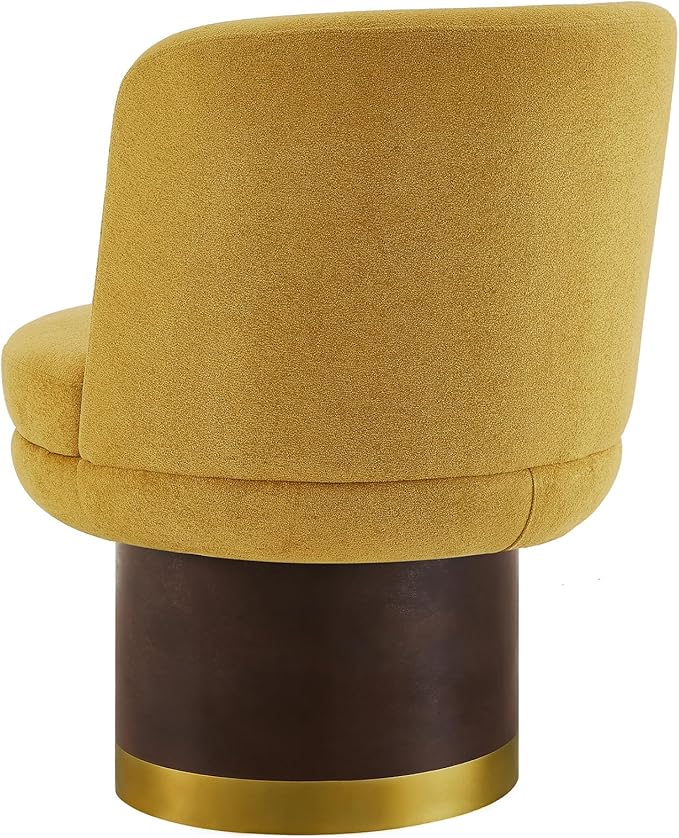 Christopher Knight Home Mirin Upholstered 360° Swivel Accent Chair Chenille Fabric Swivel Barrel Chair Modern Vanity Chair for Living Room Bedroom Yellow+Brown