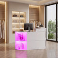 Modern Reception Desk with LED Light and Open Shelves Front Desk with Lockable Drawers &amp Keyboard TrayReception Counter Table with Storage for Checkout Office Lobby Nail Salon Spa (C.White)