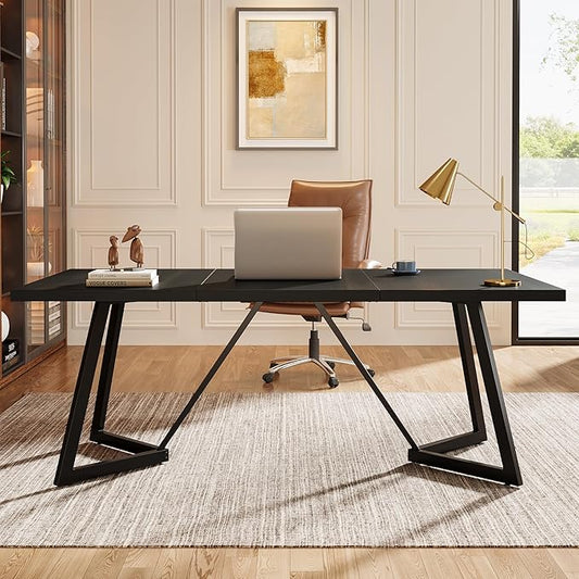 Tribesigns 70.86-Inch Large Executive Desk Modern Computer Office Desk Workstation with Metal Frame Rectangular Laptop Desk Study Writing Table for Home Office (Black)