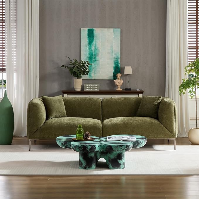 MEETAKING 82.7 Modern Sofa 3-Seater Boucle Couch with Metal Legs Luxury Deep Seats Cloud Sofas Minimalist Living Room Couches for Apartment Home Office Bedroom - Green