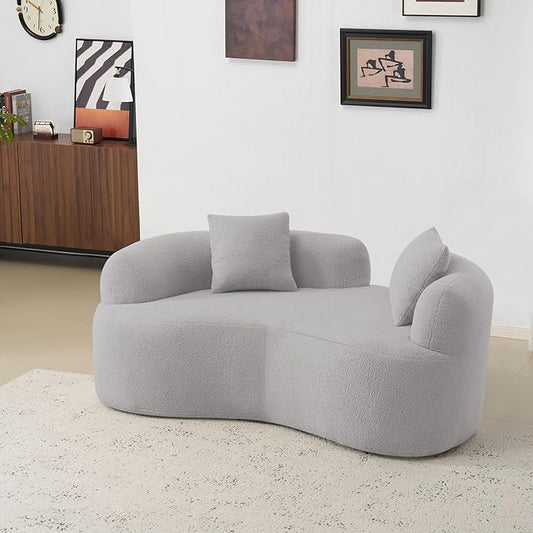KEIKI 66.93 Cloud Sofa Curved Loveseat Sofa Teddy Velvet Compression Couch for Living Room Guest Bedroom No Assembly Required Gray