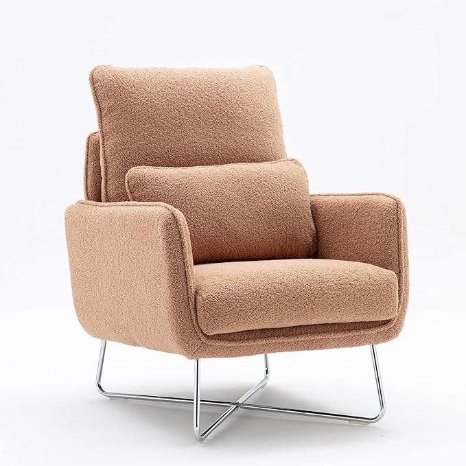 Modern Comfy Leisure Accent Chair Teddy Short Plush Particle Velvet Armchair with Lumbar Pillow for Living Room