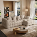 120 Boneless-Couch L-Shaped Sofa for Living Room Cloud Couch with Chaise Lounge Sectional Upholstered Chenille Deep Seat Couches with 4 Pillows No Assembly Required Light Brown