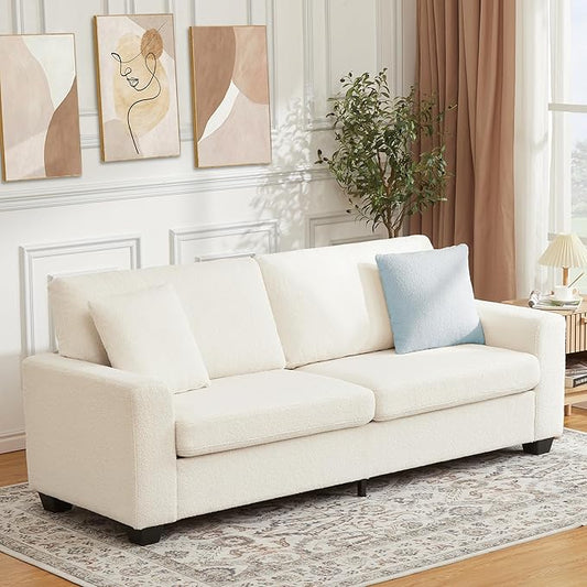 GAOMON 83 Couch for Living Room Comfy Sofa with Deep Seat Modern Sofa with Wide Armrest Removable Cover Teddy Fleece 3 Seater Couch for Bedroom Small Space Apartment Home Office