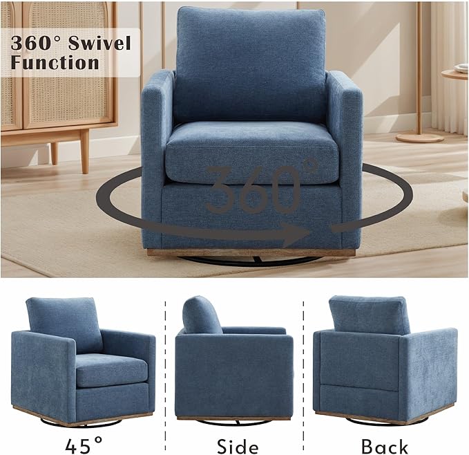 Mlmh &amp Kngwa 30.7 Swivel Accent Chair Set of 2 for Living Room Mid Century Modern Armchair Reading Chairs for BedroomChenilleBlue