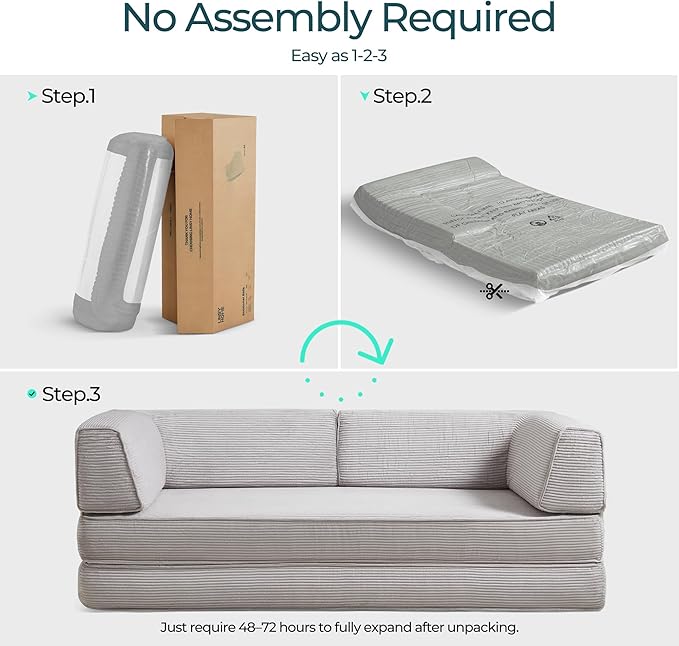 LINSY HOME 79'' Convertible Sofa Bed - Sleeper Sofa Compression Folding Loveseat Sleeper - Foldable Corduroy Couch Bed for Living Room Bedroom - Modular Sectional Compressed Sofa in Box Grey