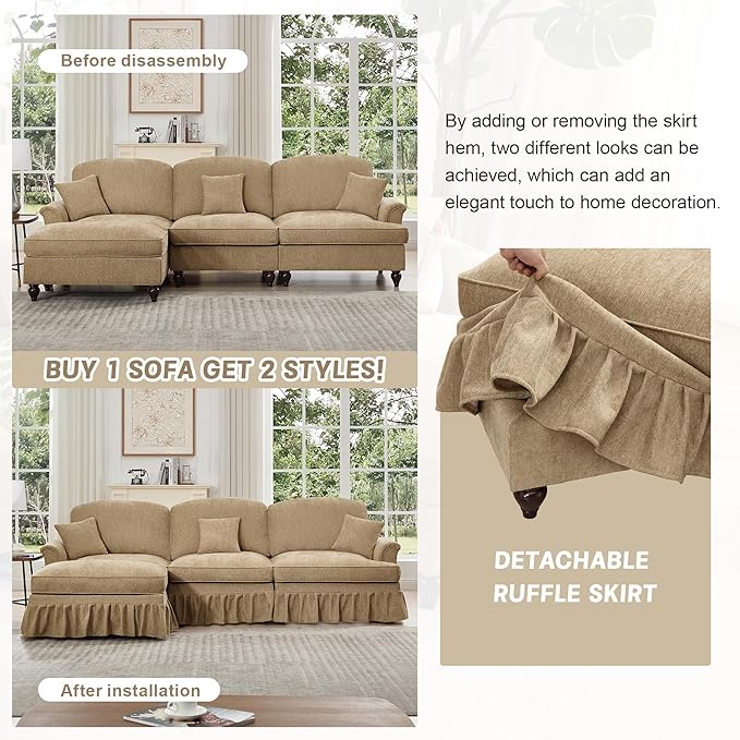 KEIKI 107 3Seat Modular Velvet Sofa Couch for Living Room Home Office Style Conscious Homeowners Cozy Warm Perfect for Entertaining Relaxation Classic Refined Premium Design Light