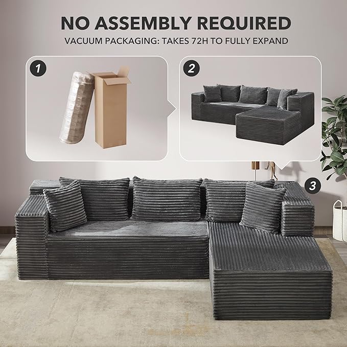 Modular Sectional Sofa Cloud Sectional Couch 106 Comfy L Shaped Black Couches for Living RoomOversized Sofa Sleeper with Deep Seat No Assembly Required