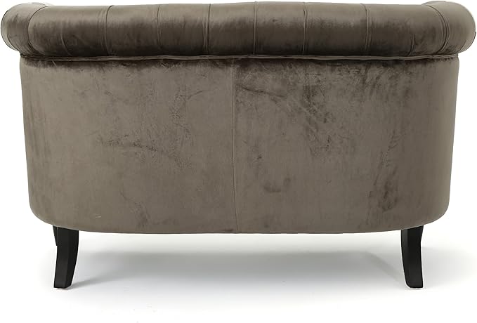 Christopher Knight Home Milani Tufted Scroll Arm Velvet Loveseat Grey / Dark Brown
