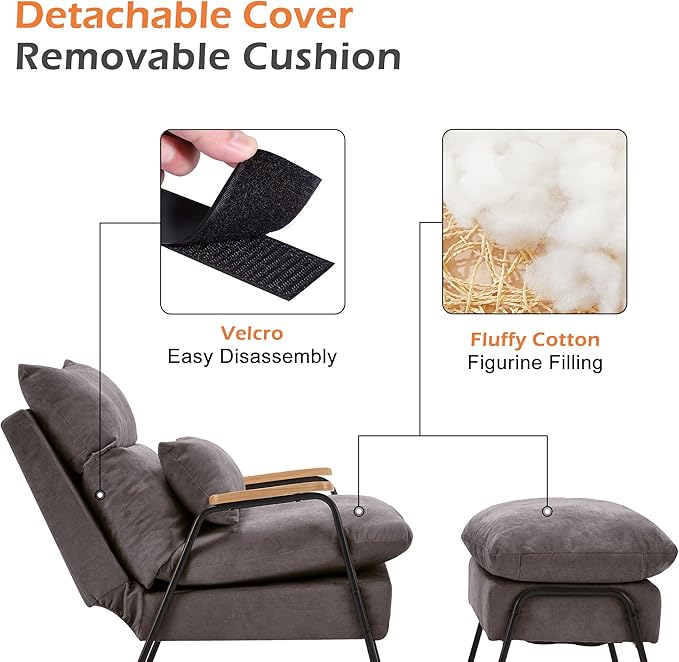 MCombo Accent Recliner Chair with Ottoman Modern Fabric Armchair Upholstered Sofa Bed for Living Room Bedroom Small Space 4055 (Black Frame Grey)