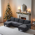 VINGLI 110 Sectional Couches for Living RoomU Shaped Couch with Double Chaise 4-Seat Sofa Set with Chenille Fabric for Home FurnitureBlack
