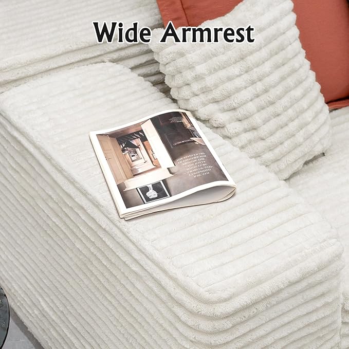 White sectional couches for Living Room Corduroy Couch104 Cloud Sectional Couch with L-Shape Chaise Modern Modular Sofa Deep Seat Comfort No Assembly Required(Plush Corduroy Fabric)