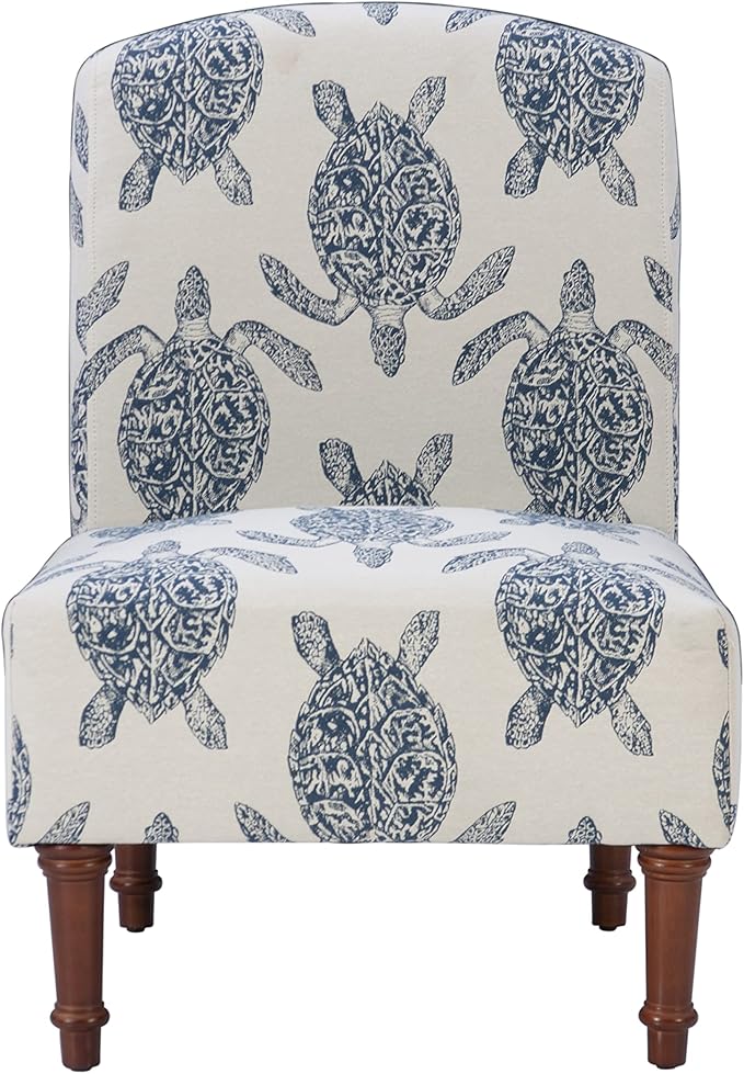 Powell Company Powell Markay Accent Chair 25W x 18.75D x 35H Ivory with Blue Sea Turtle Pattern Traditional Coastal Upholstered Armless 275 lbs Max Weight Indoor Use