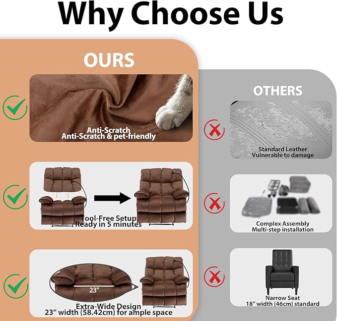 Euthymia Oversized Recliner Chair Big and Tall Recliner Chairs for Adults 400LBS Large Recliner Chair Extra Wide Recliner for Living Room Brown