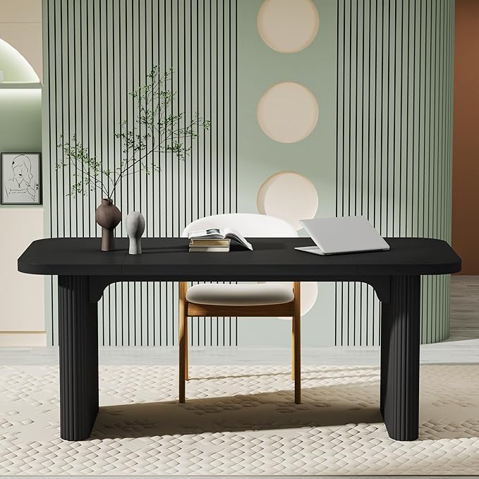 Tribesigns 62-Inch Rectangular Executive Computer Desk Large Modern Wood Writing Table with Double Pedestal for Home Office Easy to Assemble Chair Not Included (Black)