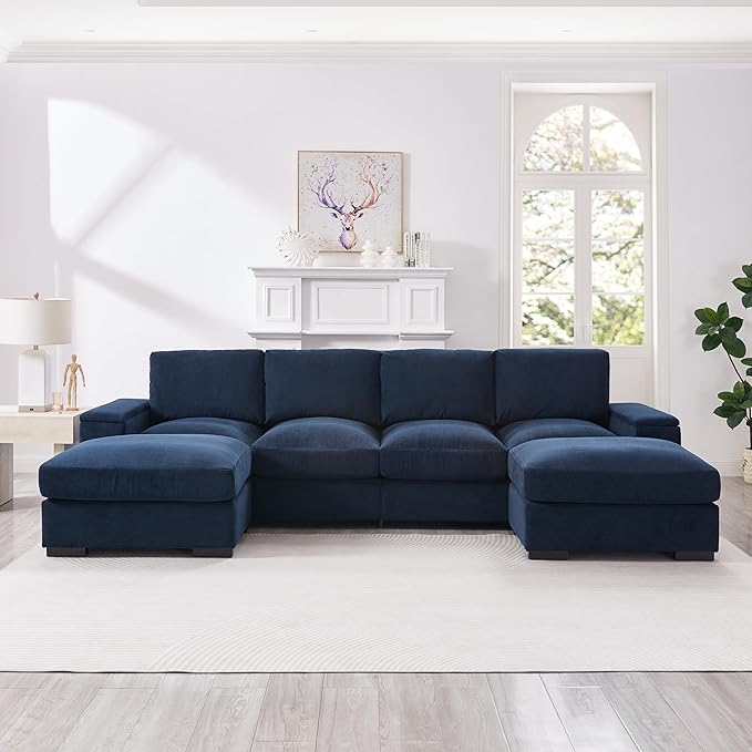 122 Oversized Modular Sectional Sofa Cloud Couch with 2 Ottomans Comfy Corduroy Upholstered Deep Seat Large U Shaped Lounge Sofa&ampCouches with Hidden Arm Storage Box