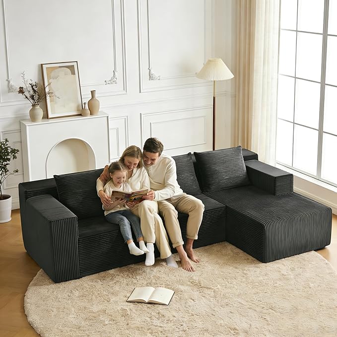 ANONER 103 L-Shape Cloud Sectional Sofa with Chaise Modern Minimalist Modular Deep Seat Couch Boneless Free Combination Furniture No Assembly Required Dark Grey for Living Room Apartment