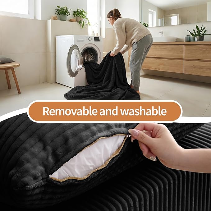 78.8 Convertible Sofa Bed with Armrest Pillow 4-in-1 Sleeper Couch Bed for Livingroom Modular Corduroy Boneless couches No Assembly (Black)
