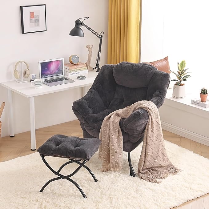 Tiita Lazy Chair with Ottoman Modern Large Accent Lounge Chair Leisure Sofa Armchair with Ottoman Reading Chair with Footrest for Bedroom Living Room Dorm Rooms Garden and Courtyard