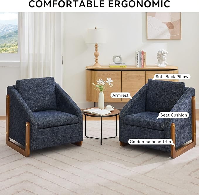 Chenille Accent ChairSingle Sofa Chair with Tilted ArmrestCozy Reading Chair for BedroomLiving Room Chair with Cushioned Backrest and Seat Holds up to 250lbs (Blue)