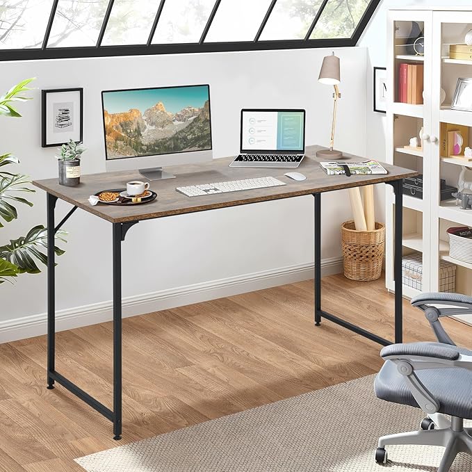 48 Inch Computer Desk Set of 2 Office Desk with Metal Frame Home Office Desk Modern Simple Style for Small Space Home Office Living Room Bedroom Brown