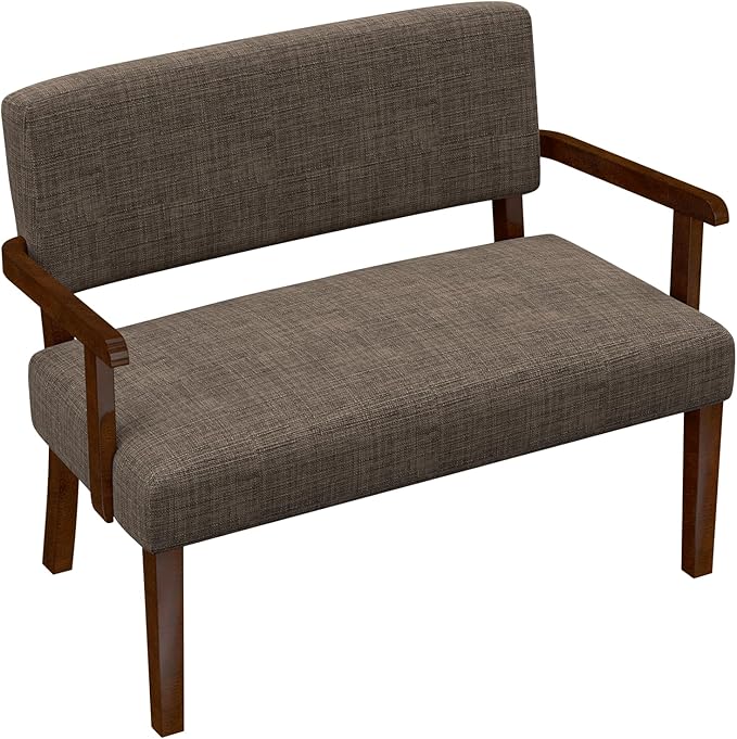 Accent Chair 2 Seat Upholstered Reading Leisure Chair Bench with Solid Wood Frame for Dining ReadingWaiting Rooms (Brown)